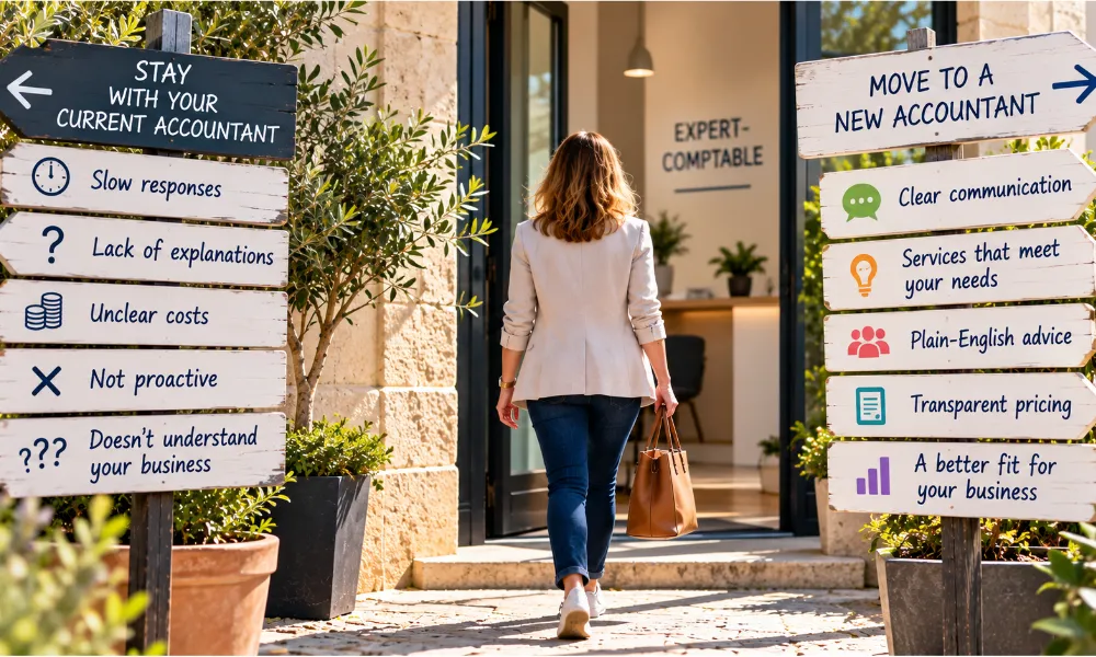 Business owner considering whether to stay with her current accountant or change accountant in France